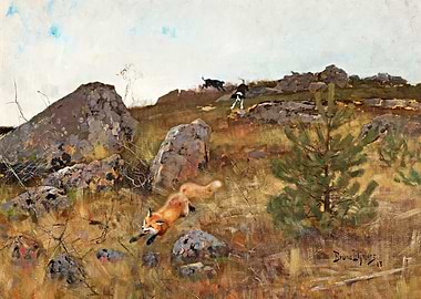 Fox Hunt Painting by Bruno Liljefors