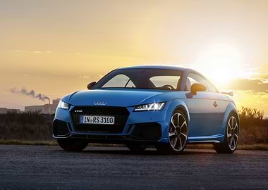 Blue Audi TT RS at Sunset