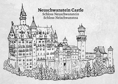Hand Drawn Neuschwanstein Castle