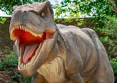 Tyrannosaurus Rex Statue Roaring Outdoors
