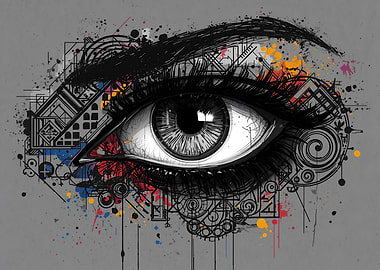 Abstract Eye Art with Geometric Elements