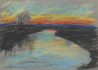 Pastel River Landscape at Sunset