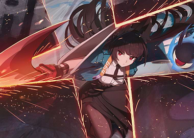 Girl with Sword and Sparks