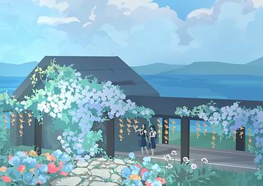 Anime Schoolgirls by the Sea