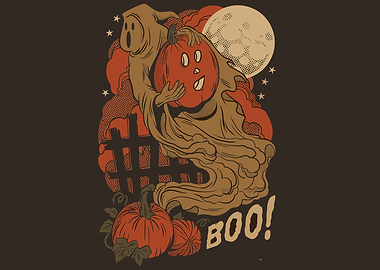 Halloween Ghost with Pumpkin Illustration