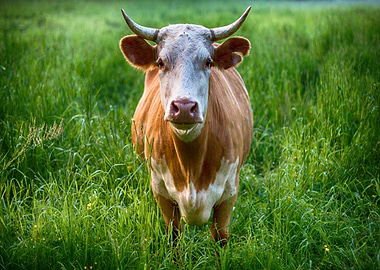Cow in a green field