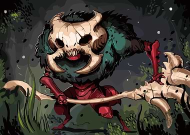 Skull-Masked Forest Creature Illustration