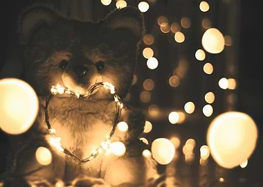 Teddy Bear with Heart-Shaped Lights