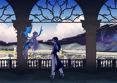 Anime characters on a balcony