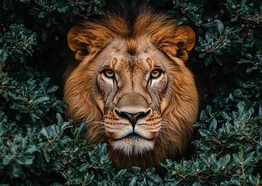 Lion portrait in the green bush