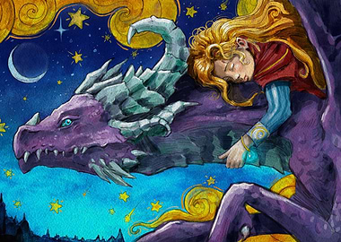 Sleeping child on a purple dragon