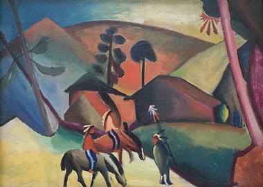 Expressionist Landscape with Figures and Horses