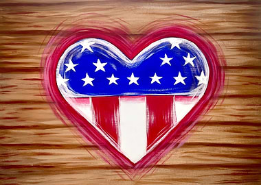 American Flag Heart on Wood