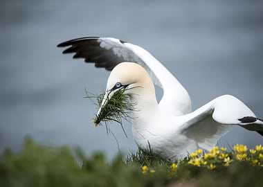 Gannet with Nesting Material