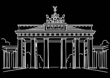 Brandenburg Gate – Minimal Line Art on Black Background