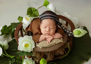 Sleeping Baby with Lotus Flowers