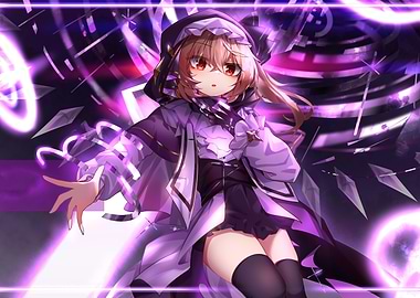 Anime Girl with Magic and Purple Energy