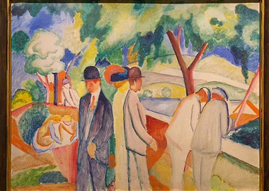 Impressionistic painting of people in nature