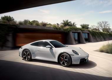 White Porsche 911, Modern Driveway