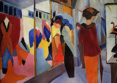 Abstract Cityscape with Figures Painting
