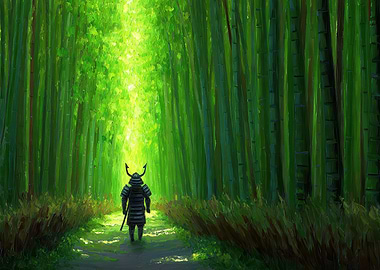 Samurai in Bamboo Forest Painting