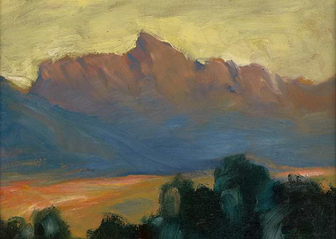 Mountain Landscape Painting with Yellow Sky