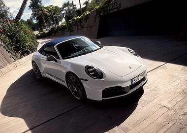 White Porsche 911 Convertible Sunlight Drive