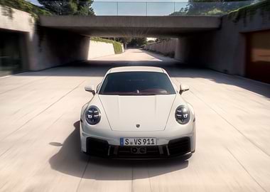 White Porsche 911 Under Concrete Arch