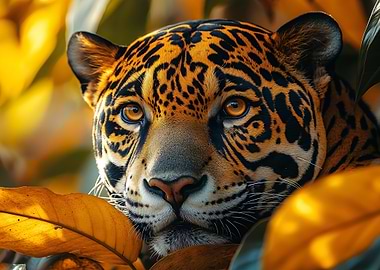 Jaguar Portrait in Golden Foliage
