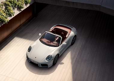 Sleek White Porsche in Architectural Garage