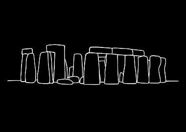 Stonehenge – Minimal Line Art on Black Background