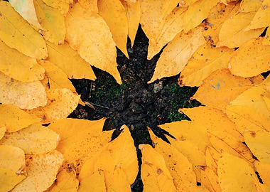 Autumn Leaves Forming Maple Leaf Shape