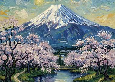 Mount Fuji and Cherry Blossoms Painting