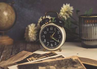 Vintage Clock with Globe and Photos