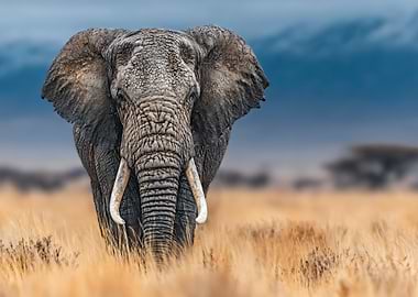 Elephant Portrait in African Savannah