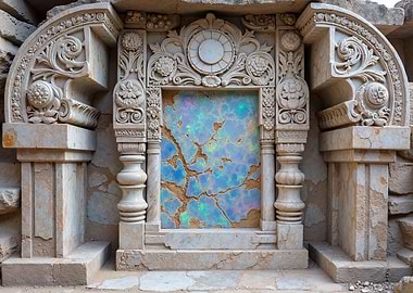 Ornate Stone Frame with Opal Inlay