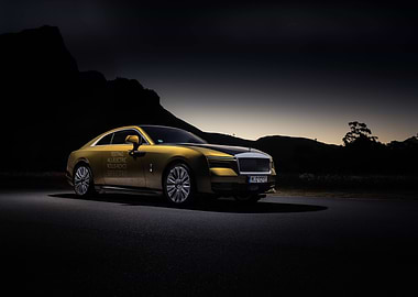 Gold Rolls-Royce Spectre at Dusk