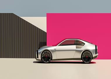 Silver Skoda Car with Geometric Background