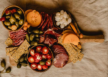 Gourmet Charcuterie Board Still Life