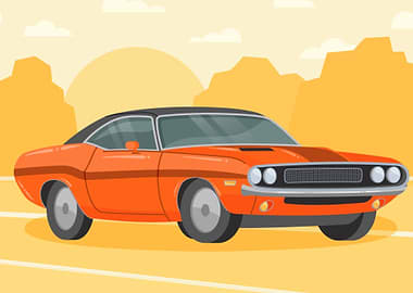 Orange Classic Car Illustration