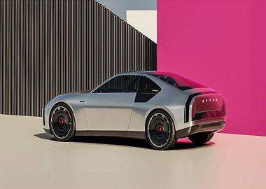 Silver Skoda Car with Pink Background