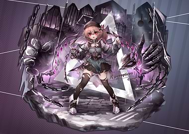 Anime Girl with Chains and Dark City