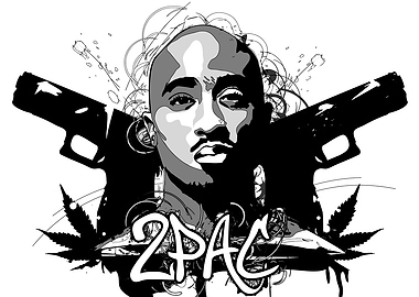 2Pac Black and White Graphic Art