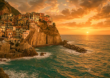 Landscape Coastal Village at Sunset