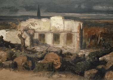 Old Building in Landscape Painting