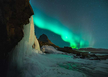Aurora Borealis over Kirkjufell Mountain, Iceland