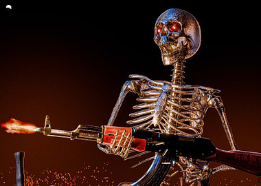 Skeleton with AK-47 Firing