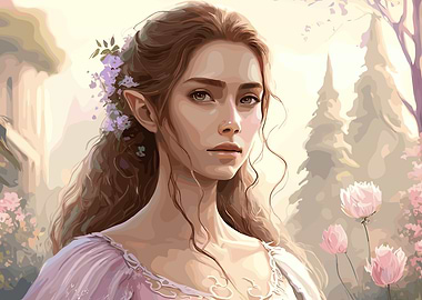 Elegant Elf Portrait in Floral Garden