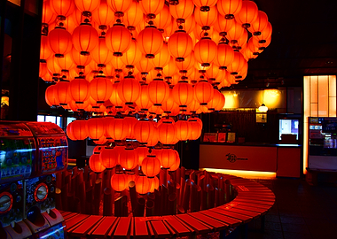 Red Lanterns in Japan Interior
