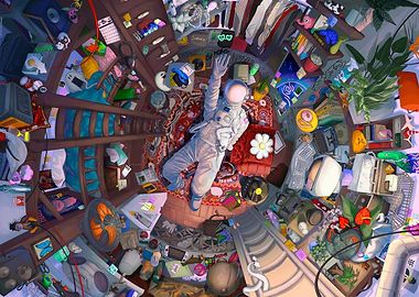 Astronaut in a Cluttered Room